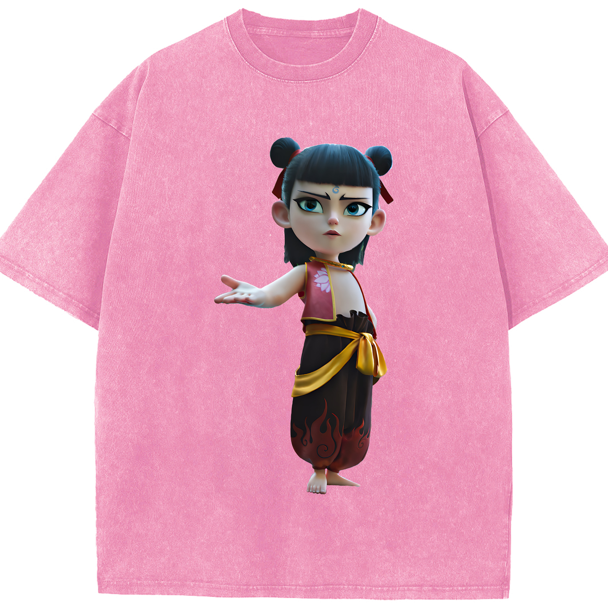（画像用） Ne Zha 2 ナタ 魔童の大暴れ 綿100% ヴィンテージ風 半袖Tシャツ（フロントプリント）